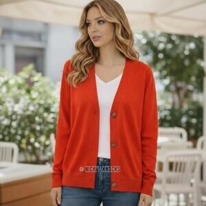 Jamison Evereve Button Front Relaxed Fit Red Cardigan Lightweight Sweater Size M